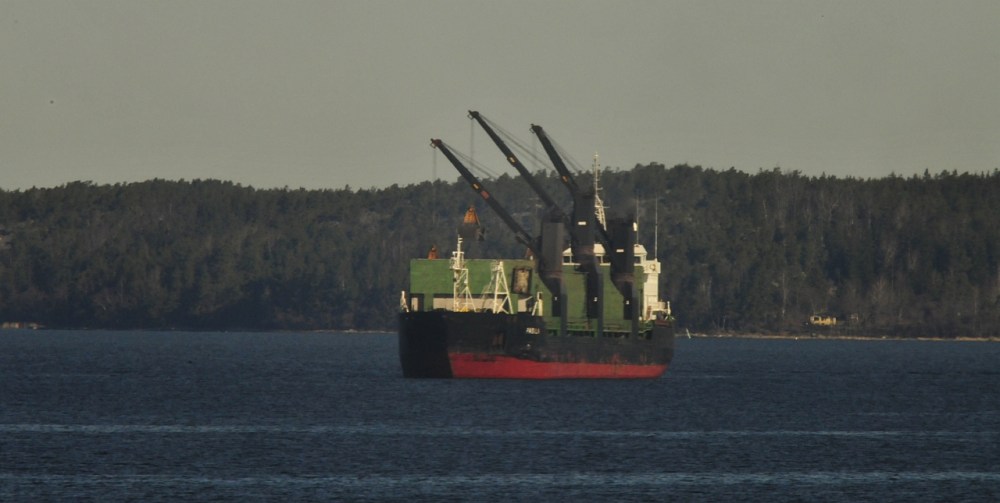 Hiililaiva odottaa proomua 2013